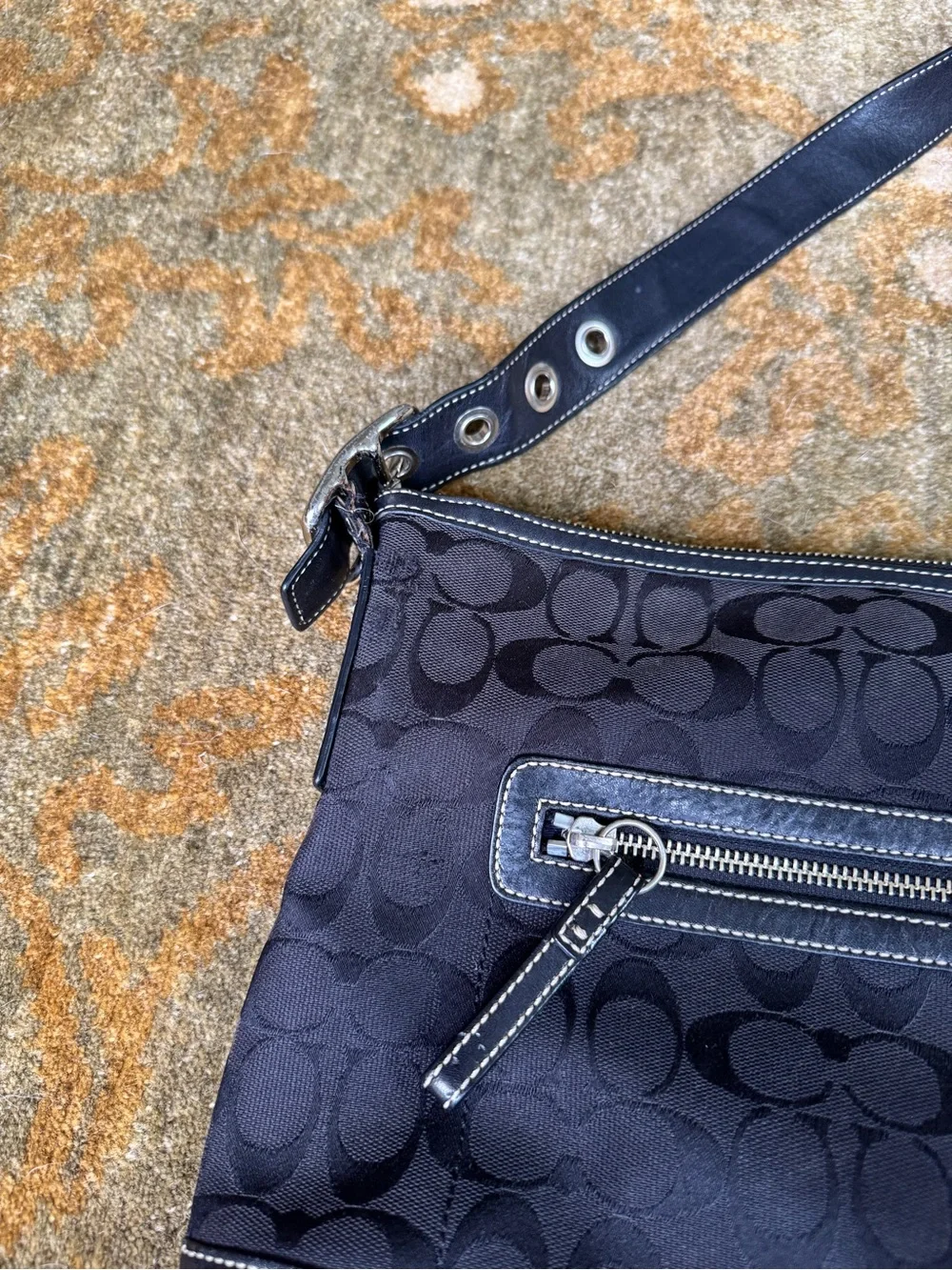 Coach Black Signature Crossbody with Tassel Charm